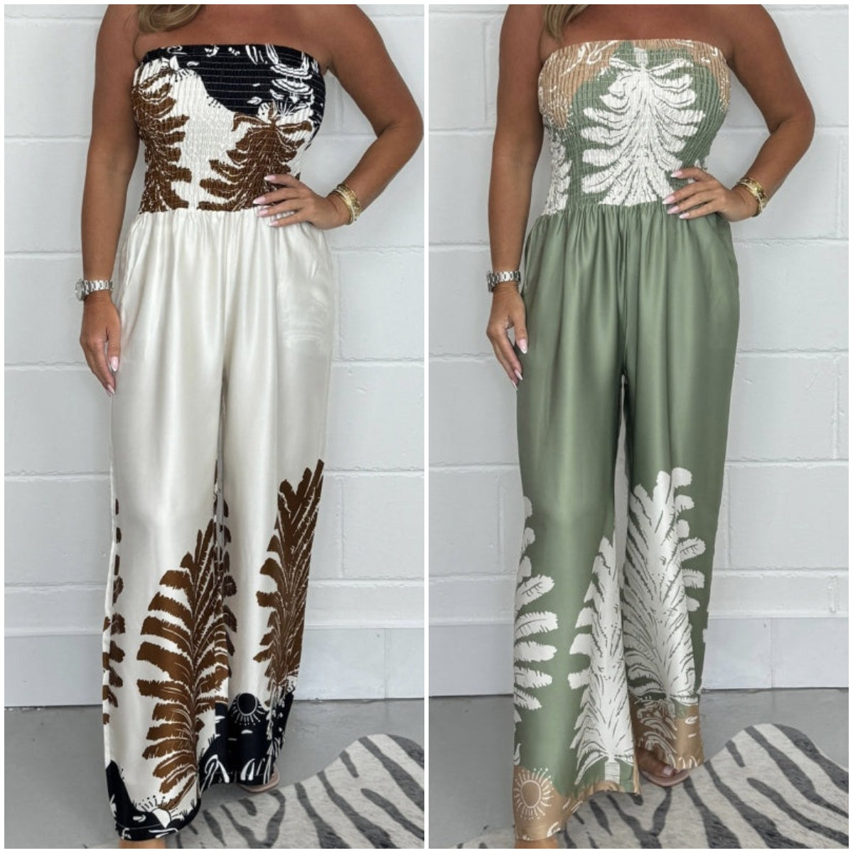 Katrina - Stroppeløs Tropisk Jumpsuit